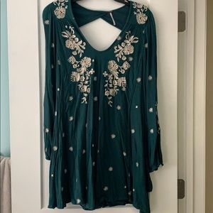 Free People Embroidered Dress Teal  (L)